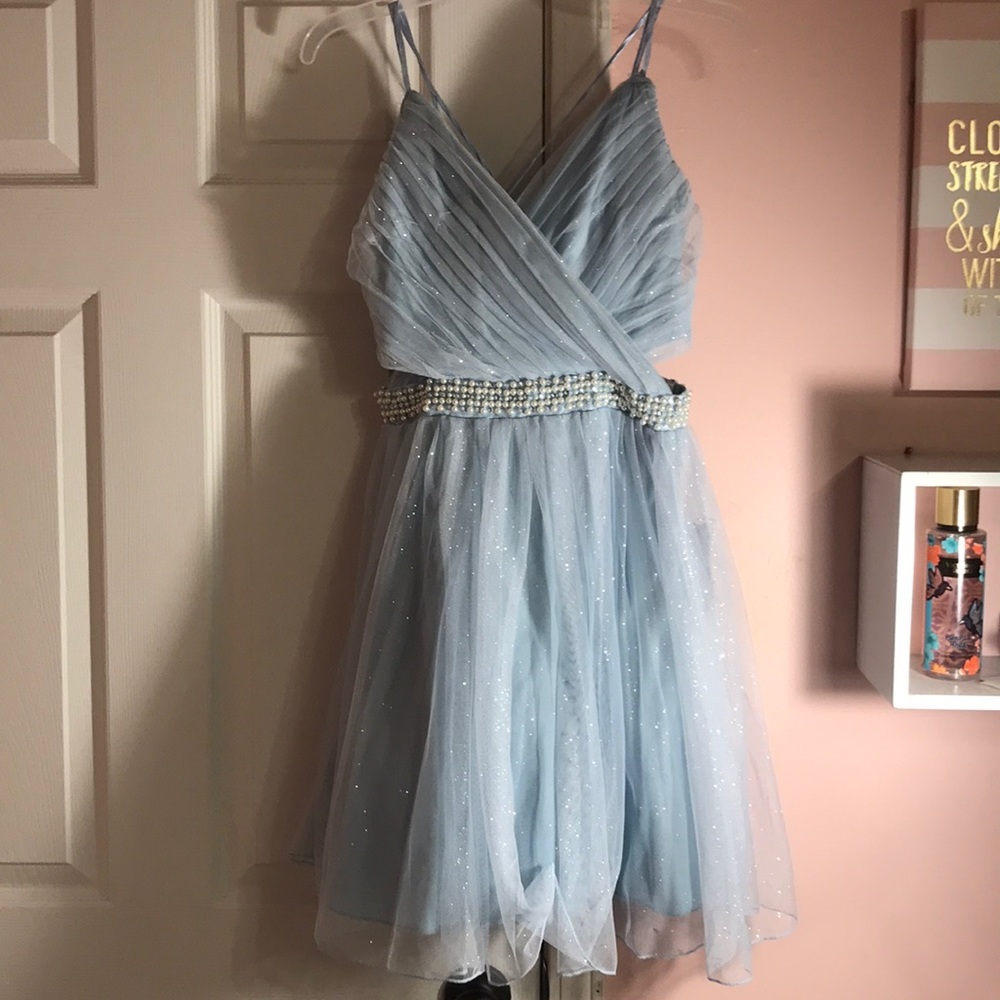 Short baby blue party dress